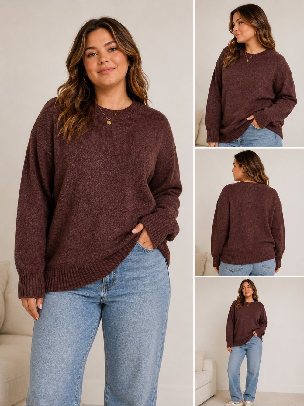 Fashion Nova Layin Sweater Brown Knit Pullover Size Large NWT